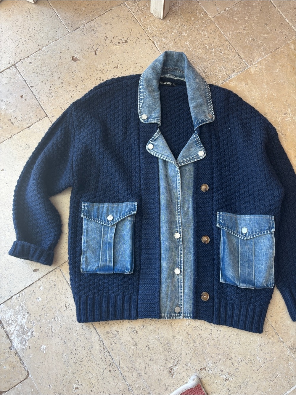 Blank NYC Last Call Mixed Media Cardigan with Denim Trim